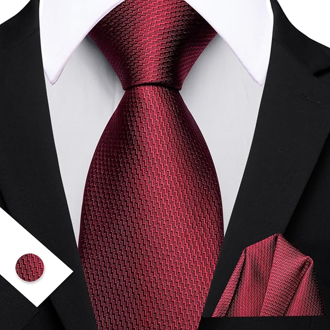 Barry.Wang Tie Sets for Men Silk Solid Necktie Stain Ties Handkerchief Pocket Square Cufflinks Wedding Business Dyed