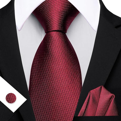 Barry.Wang Tie Sets for Men Silk Solid Necktie Stain Ties Handkerchief Pocket Square Cufflinks Wedding Business Dyed