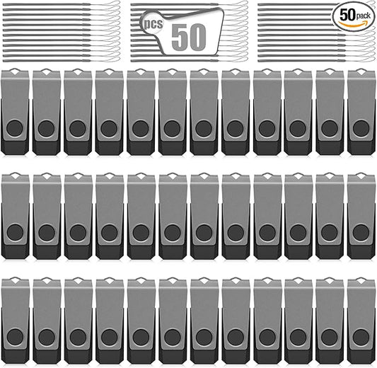 AGECASH 2GB Flash Drive 50 Pack Fat USB Flash Drives Bulk 2 GB USB 2.0 Memory Stick Thumb Drive 50Pack with Lanyards Swivel Jump Drives Multipack for Data Stroage and Backup, Grey 2GB