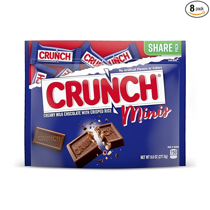 CRUNCH Minis, Bulk 8 Pack, Milk Chocolate and Crisped Rice, Individually Wrapped Candy Bars, Resealable Share Size, 9.8 oz Each