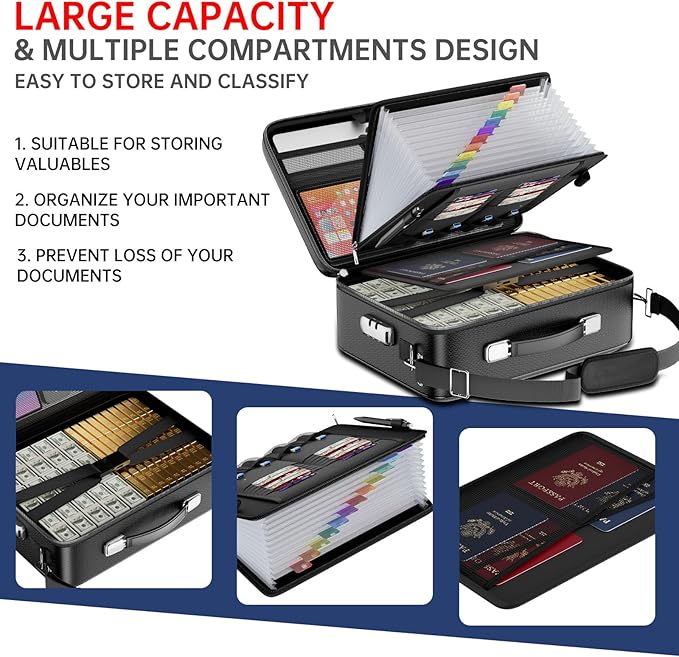 Tamfile Fireproof Document Box, Hard-Shell Design Case 5200°F Fireproof Water Safe File Box with Lock,8-Layer Fireproof Safe File Organizer for Important Documents、Valuables、Laptop、Passports (Black)