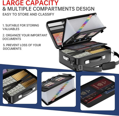 Tamfile Fireproof Document Box, Hard-Shell Design Case 5200°F Fireproof Water Safe File Box with Lock,8-Layer Fireproof Safe File Organizer for Important Documents、Valuables、Laptop、Passports (Black)