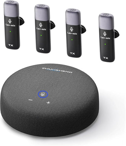 Conference Speaker and Microphone, USB Speakerphone w/Muteable/65ft Wireless Distance/360° Pickup & Noise Cancellation Conference Room Omnidirectional Microphone for Home Office