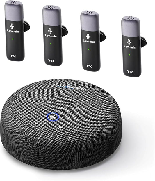 Conference Speaker and Microphone, USB Speakerphone w/Muteable/65ft Wireless Distance/360° Pickup & Noise Cancellation Conference Room Omnidirectional Microphone for Home Office