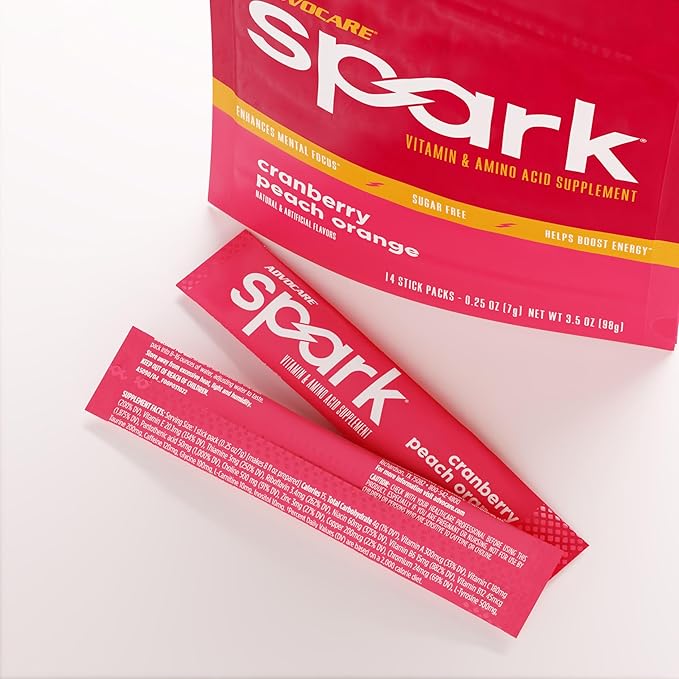 AdvoCare Spark - Energy Drink Mix - Vitamin & Amino Acid Supplement - Supports Energy & Focus - Portable Immune Support - Sugar-Free - Cranberry Peach Orange, 14 Stick Packs (3.5 oz)