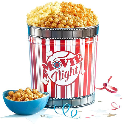 The Popcorn Factory Popcorn Gift Tin, Movie Night, 3.5 Gallons (Robust Cheddar, Butter, Caramel)
