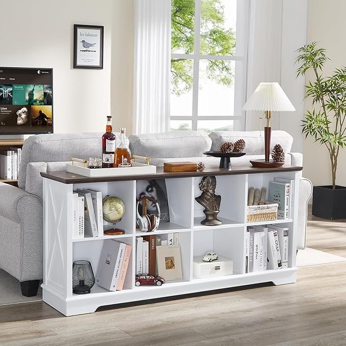 Book Shelf, 8 Cube Storage Organizer, 2-Tier Open Shelf Wooden Bookcase, Freestanding Wood Cube Storage Bookshelf for Bedroom, Living Room, Home Office (White)