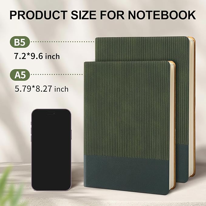 Lined Journal Notebook for Work College Ruled Note Book 5.79"x8.27" A5 PU Leather Daily Journaling 216 Pages for Women Men Writing Home School Supplies Business (B5 Lined 160pages, 2 Pack-Red/Darkgreen)