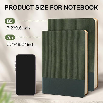 Lined Journal Notebook for Work College Ruled Note Book 5.79"x8.27" A5 PU Leather Daily Journaling 216 Pages for Women Men Writing Home School Supplies Business (B5 Lined 160pages, 2 Pack-Red/Darkgreen)