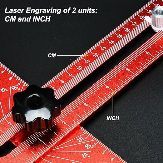 Woodworking Scriber Marking Line Ruler, Adjustable up to 18 inches Aluminum Alloy T-Square Ruler, Sliding Precision Line Drawing Angel Ruler with 1 pcs Carpenter Pencil