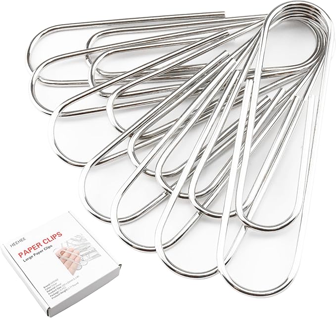 HEEHEE 35 PCS 4 Inch Silver Large Paper Clips - Rust Resistant and Bend Proof, Smooth Finish, Large Jumbo Paperclips for Office School, Documents, Card