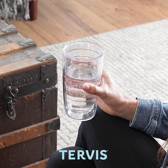 Tervis Clear & Colorful Tabletop Made in USA Double Walled Insulated Tumbler Travel Cup Keeps Drinks Cold & Hot, 16oz - 2pk, Red
