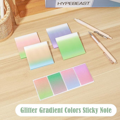 BAYTORY 300 Sheets Transparent Glitter Sticky Note, 3 × 3 Clear Memo Pads, Self-Stick Index Tabs, Waterproof See Through Self-Adhesive Sticky Notes, for Office School Supplies (76mm)