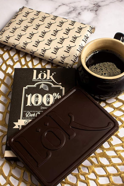 Lök Foods Organic Dark Chocolate Bar - 100% Cacao, Healthy Dark Chocolate, Sugar-Free, Vegan, Gluten-Free, 85g - No Sugar for Diabetics, Celiacs, Keto & Paleo Friendly Snack | 3.0 Oz 12 Pack