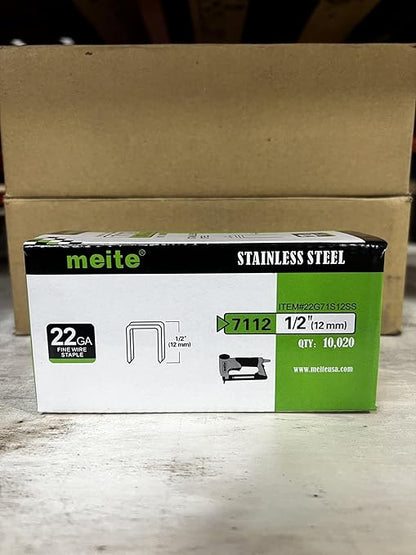 meite 71/12 22 Gauge 304 Stainless Steel Upholstery Staples, 3/8-Inch Crown with 1/2-Inch Leg Length, Heavy Duty Staples for Construction, Furniture, Crafts & DIY Projects (1 Box)
