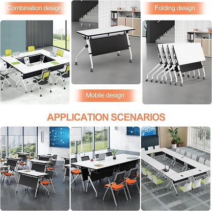 Conference Room Table, Folding Conference Table with Flip-Top Design, Mobile Seminars Dynamic Meetings Training Tables for Offices, Classrooms, and Meeting Room (6, 1908, 47.2)