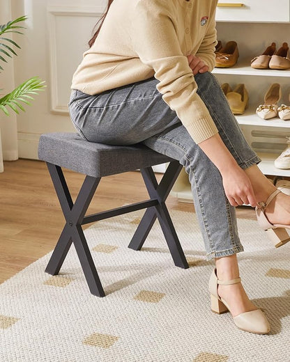IBUYKE U-Shaped Linen Vanity Stool, Square Makeup Chair with X-Leg, Ottoman Seat Footrest Stool, Multi-Use as Small Side Table, for Bedroom, Living Room, Dark Gray WBD018G