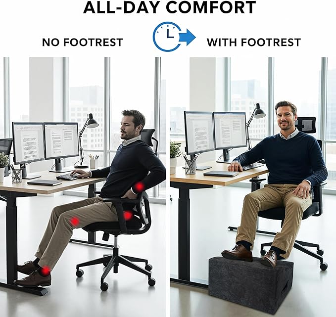 Foot Rest Under Desk, Comfortable Office Footrest, Ergonomic Foot Stool for Long Sitting with Curved Design Relieves Leg Pressure (Dark Gray)