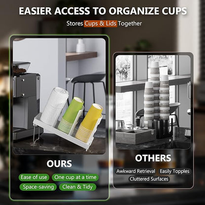 6-Slot Paper Cup and Lid Holder, Disposable Coffee Cup Dispenser, Upright Paper Cup Dispenser for Coffee Stations, Kitchens, Bars, Restaurants, Lounges (White)