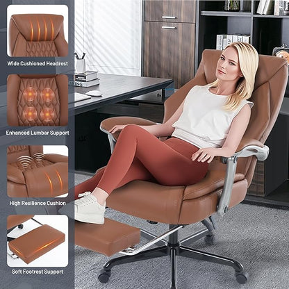 Massage Office Chair with Heating Function & Footrest, 6-Point Vibration, Ergonomic Executive Reclining Desk Chair with Padded Seat for Relaxation, Comfort & Stress Relief