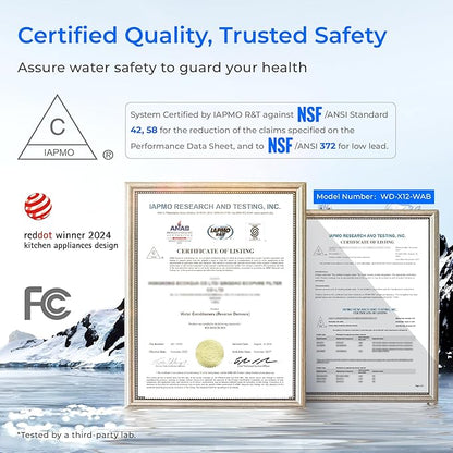 Waterdrop X12-Alkaline Mineral pH+ Tankless Reverse Osmosis System, NSF/ANSI 42&58&372 Certified, 1200 GPD RO Water Filter System, 11-Stage Filtration, 3:1 Pure to Drain, UnderSink, Black Faucet