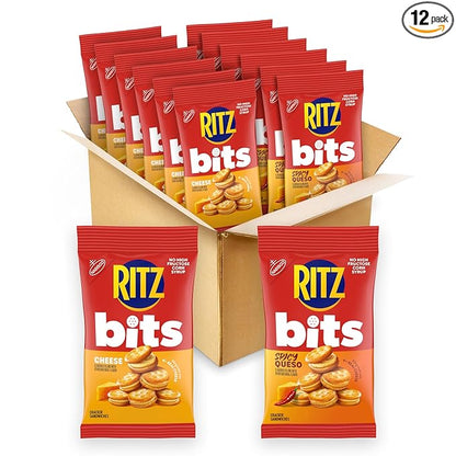 RITZ Bits Cheese and Spicy Queso Cheese Sandwich Crackers Variety Pack, Snacks for Kids and Adults, Lunch Snacks, 12-3 oz Bags