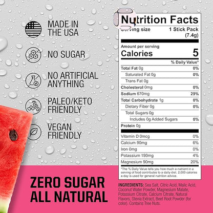 Fire Science Fire Salt Hydration Sticks, Electrolytes & Coconut Water, Hydration Drink Mix with Magnesium, Potassium & Sodium, Zero Sugar, Single Serve On The Go Packs, Watermelon Flavor, 32 Count