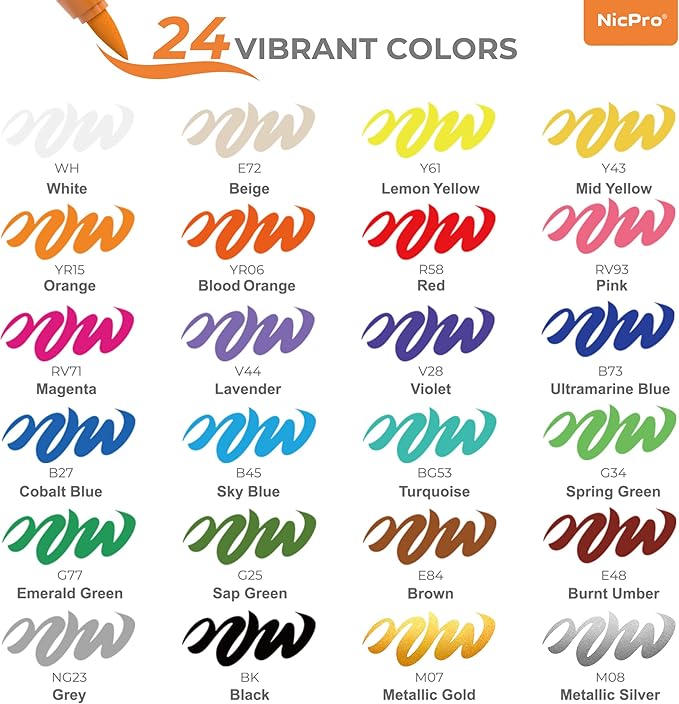 Nicpro 24 Colors Acrylic Paint Markers Set — Brush Tip Paint Pens for Rock, Glass & Crafts