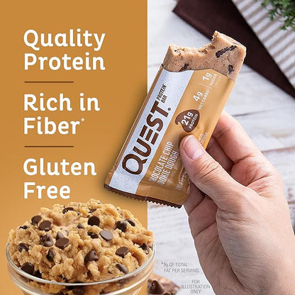 Quest Nutrition Chocolate Chip Dough Cookie Protein Bars, 21g Protein, 1g Sugar, 4g Net Carb, High Fiber, Gluten Free, Keto Friendy, 12 Count