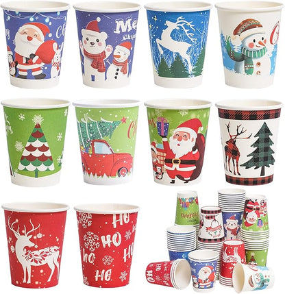 Christmas Cups Disposable 120 Pcs Paper Cups Hot Chocolate Cocoa Coffee Cups for Christmas Party Supplies, 9 oz