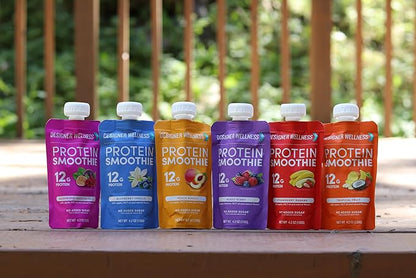 Designer Wellness Protein Smoothie, Real Fruit, 12g Protein, Low Carb, Zero Added Sugar, Gluten-Free, Non-GMO, No Artificial Colors or Flavors, Mix Variety, 12 Count