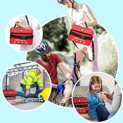 Professional 435 Pieces Large First Aid Kit - Includes Compressed Gauze - Compartments Emergency Medical Kit for Home, Camping, Backpacking, Travel, Boat, Car,Outdoors (Red)