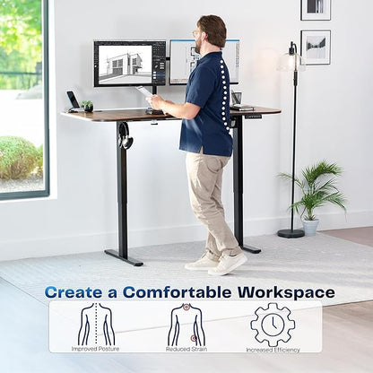 VIVO Electric 63 x 32 in Rustic Standing Desk, Memory Height Adjustment, 1B Series, Vintage Brown Top Black Frame, DESK-KIT-1B1N