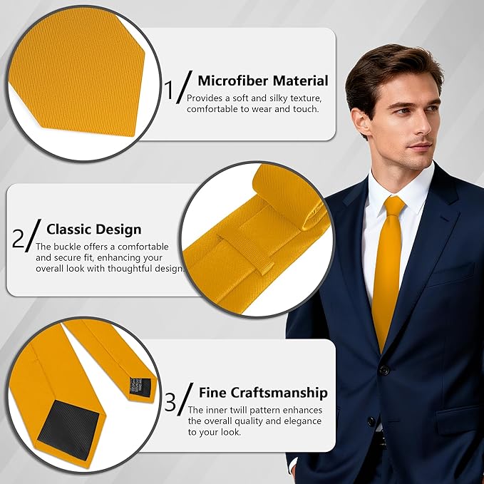 Fineknot Black Ties for Men, Formal Neckties for Men, Solid Color Mens Ties for Business, Wedding, Party, Mens Neck Tie