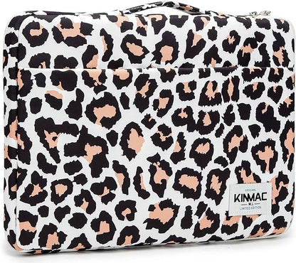 Kinmac 360deg Protective Water Resistant Laptop Case Bag Sleeve with Handle (Leopard-Pink, 13.5 inch-14 inch)