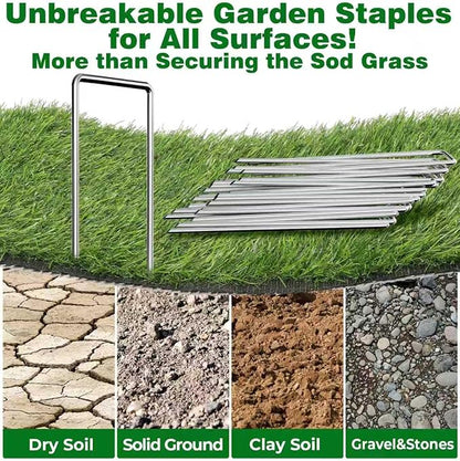 AMAGABELI GARDEN & HOME 6 Inch 100 Pack Galvanized Landscape Staples 11 Gauge Anti-Rust Heavy Duty Garden Staples Plant Cover Stakes U-Shaped Sod Pins Ground Fence Stakes for Weed Barrier Fabric
