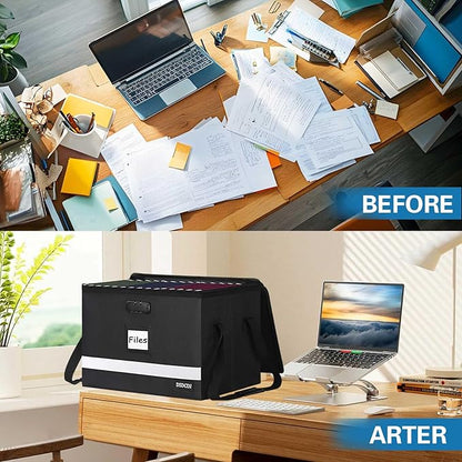 Fireproof File Box with Lock, Upgraded Fireproof Document Box with Reflective Strip, Portable File Organizer Filing Cabinet with Handle for Hanging Letter/Legal Folder, 15.5" x 12.3" x 10.5"
