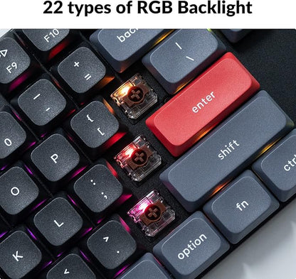 Keychron K1 Pro RGB Ultra-Slim QMK/VIA Custom Bluetooth Wireless/USB Wired Mechanical Keyboard with Low-Profile Gateron Brown Switch, PBT Keycaps TKL Layout Computer Keyboard for Mac Windows Linux
