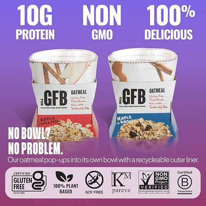 The GFB Variety Pack of Protein Oatmeal Cups - Unique Pop-Up Bowl - Gluten Free, Plant Based, Non GMO, Sustainably Made - Ridiculously Tasty, Healthy, Vegan Protein Instant Oatmeal, 2 oz (6 Count)