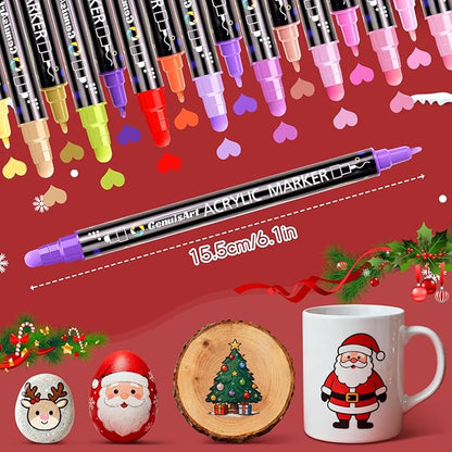 48 Colors Dual Tip Acrylic Paint Pens Markers, Premium Painting Markers Stocking Stuffers for Rock, Wood, Fabric, Glass, Canvas, Ceramic, Christmas Gifts for Teens DIY Crafts Art Supplies