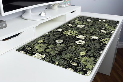 Dark Green Floral Plants XXL Gaming Mousepad & Desk Pad - Nature Leaf Flower Laptop Keyboard Mat 31.5 x 15.75