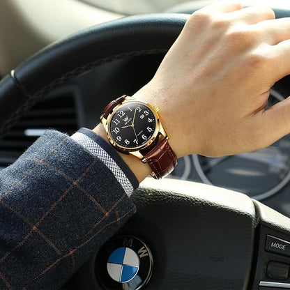 OLEVS Watch Men Mens Watches Watches for Men Leather Band Classic Brown Leather Watch Men, Analog Watch Men, Black Mens Leather Watch, Dress Waterproof Large Face Mens Watch,Relojes para Hombres Watch