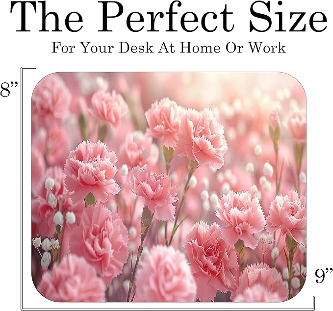 Floral Pattern Flower Mouse Pad Mat Mousepad for Desk Computer Laptop PC Gaming Home or Office Gift for Her Flowers (Pink Carnation MP107)