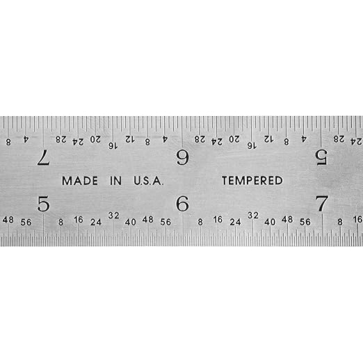 PEC Tools 12" Rigid Metal Ruler, Made from Premium Stainless Steel, 4R Graduation (1/8", 1/16", 1/32", 1/64"), Fully Hardened and Tempered Machinst Rule, Made in USA