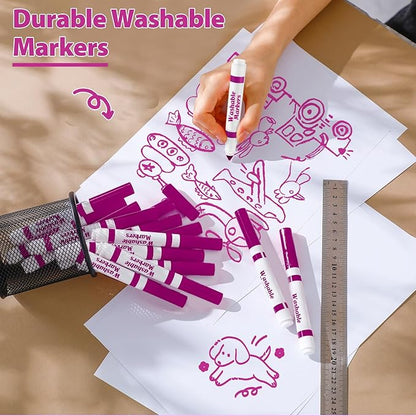 Janlaugh 36 Pcs Rose Pink Washable Markers Bulk Coloring Broad Line Markers for Kids Rose Pink Conical Tip Drawing Pen for School Travel Art Baby Shower Gender Reveal Party Supplies, Ages 6+