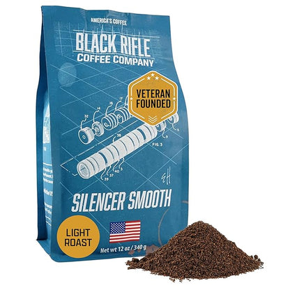 Black Rifle Coffee Company Silencer Smooth, 12oz Bag, Ground Coffee Light Roast - Roasted Blend Made from Arabica Beans - Colombian & Brazilian Beans - Veteran Founded & American Made