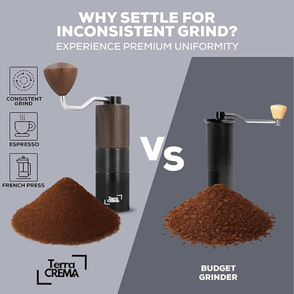 Manual Coffee Grinder – Precision Stainless Steel Conical Burr Hand Grinder for Espresso, Pour Over, French Press & Aeropress – All-in-One Travel Kit with Carry Case, Brush & Air Blower