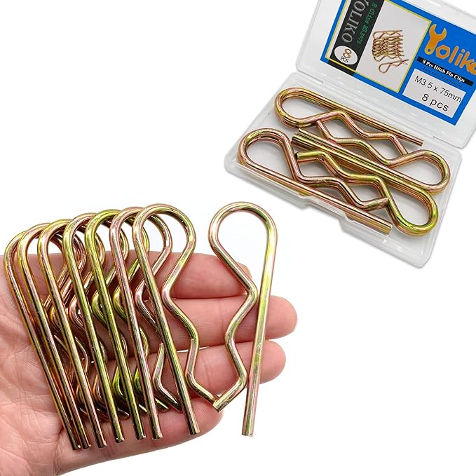8Pcs Heavy Duty Hitch Pins Clip R Clips Spring Retaining Wire Hair Pins Cotter Pin Strong Spring Tension Large Carter Pin R Clip Large for Trailer Tractor Mower Carts Truck Color zinc M3.5x75mm