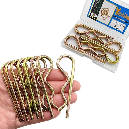 8Pcs Heavy Duty Hitch Pins Clip R Clips Spring Retaining Wire Hair Pins Cotter Pin Strong Spring Tension Large Carter Pin R Clip Large for Trailer Tractor Mower Carts Truck Color zinc M3.5x75mm