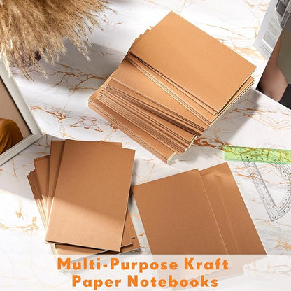 Mimorou 100 Pcs Kraft Notebook Journals 5.5 Inch x 8.3 Inch A5 Softcover Notebooks Bulk for Writing Sketch Office Notepad with 60 Pages 30 Sheets (Multicolor,Lined)(Brown,Unlined)